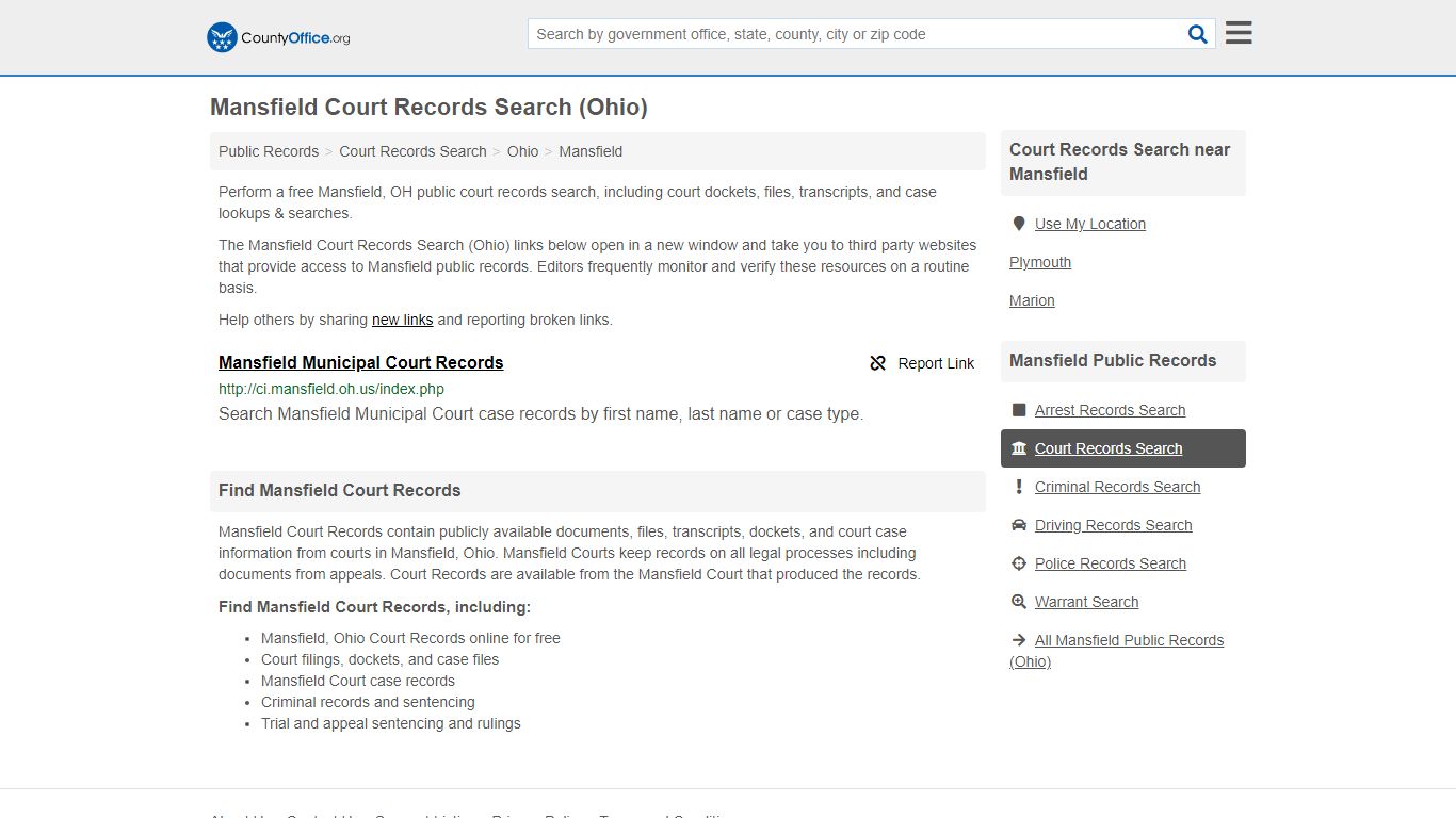 Court Records Search - Mansfield, OH (Adoptions, Criminal ...